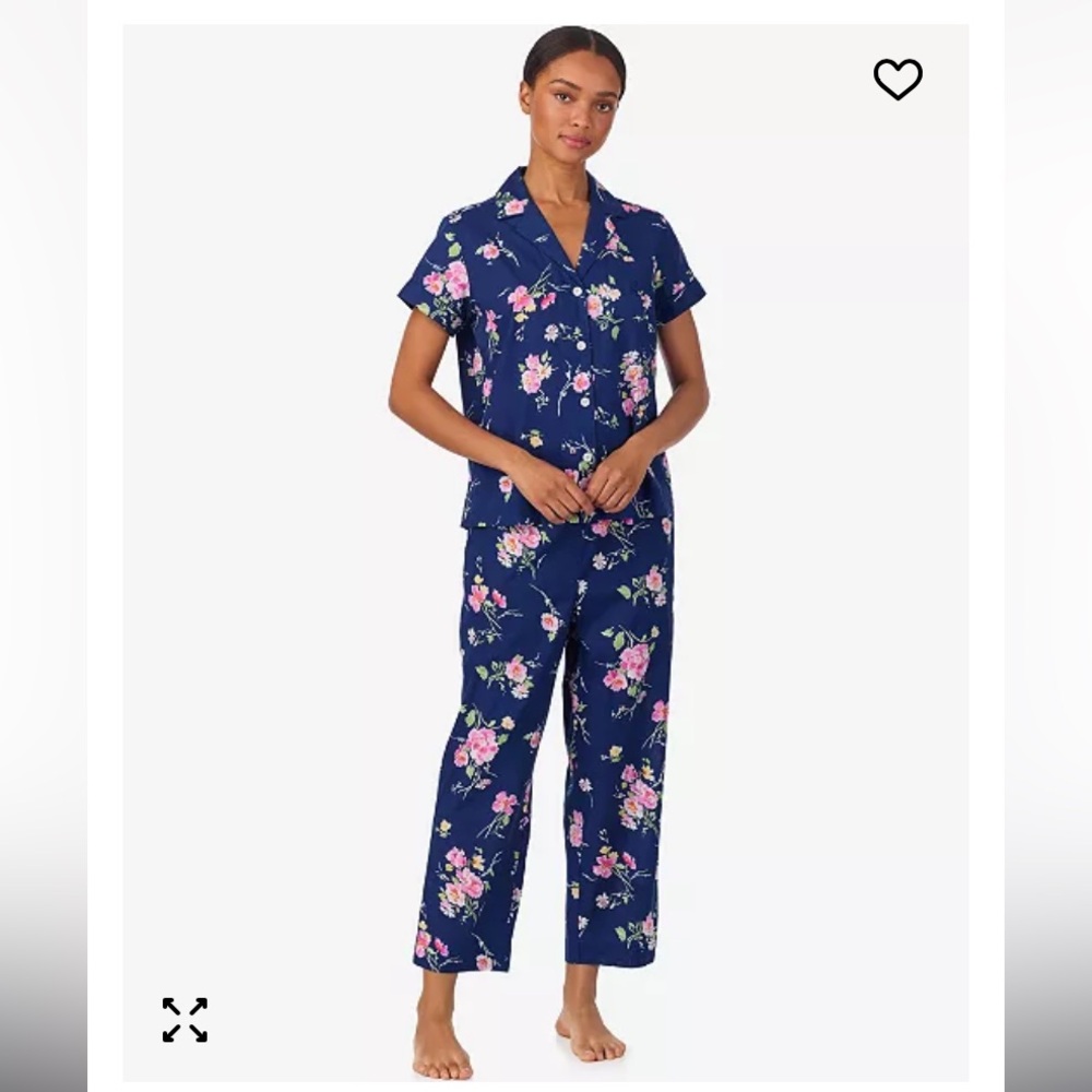 New Lauren Ralph Lauren Cropped Short Sleeve Pajama Set